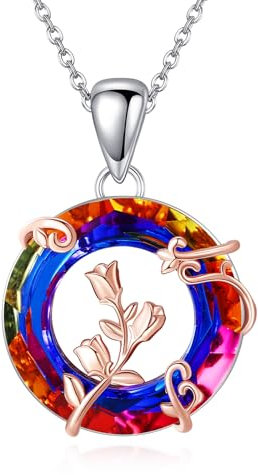 AOBOCO Sterling Silber Kette Damen Rose Anhänger Halskette mit Kristallen Schmuck Jahrestag Valentinstag Geburtstagsgeschenk für Freundin Frau Mutter Sie Frauen (Rosen Kristall)