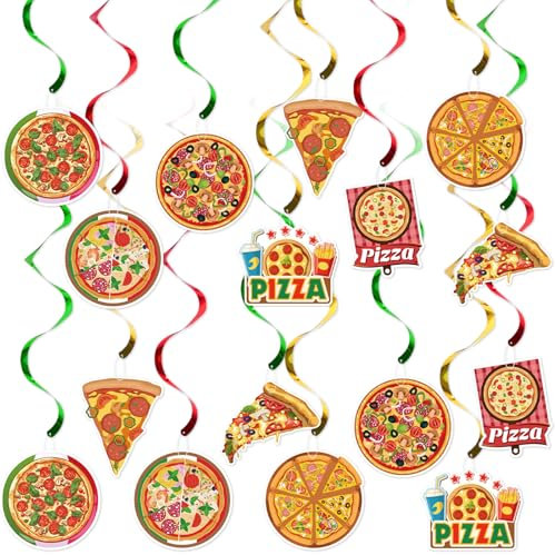 FOZEE Pizza-Hängewirbel, Pizza-Geburtstagsparty-Dekoration, Pizza-Deckendekorationen, italienische Motto-Party-Dekorationen, Pizza-Party-Dekorationen, 16 Stück