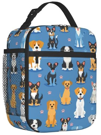 Mexpekil Cute Dogs Breeds Insulated Lunch Bag for Women Men Thermal Lunch Box Portable Picnic Cooler Bag with Side Mesh Pocket Adults Lunchbox for Work