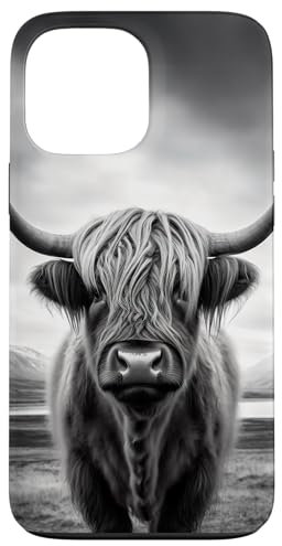 iPhone 13 Pro Max Black and White Highland Cow Case