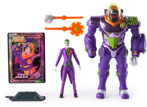 DC Comics, Metal Force The Joker Actionfigur, 15,2 cm mit 10,2 cm Minifigur, eingebautem Blaster und Rüstungsanzug, Superhelden-Kinderspielzeug für Jungen und Mädchen ab 4 Jahren