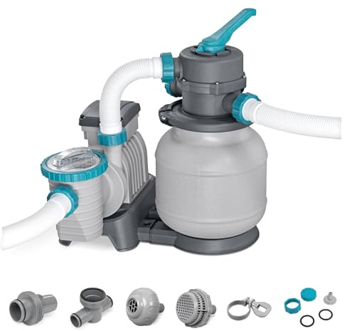 Bestway 1,500 Gallon Sand Filter Pump for 300 to 11,200 Gallon Above Ground Outdoor Swimming Pools with ChemConnect Clean Water Dispenser
