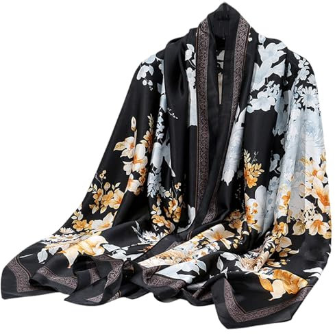 FAIRYGATE Stola Damen Festlich Seidenschal Tücher Weiches Hautfreundliches Gewicht und Komfortabel Tuch 180x90 cm Schal Seide Weiss Seidentuch Schwarz 87031