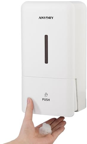 anydry Dispenser Schiuma a Parete 800ml Manuale con Finestra Visibile, Tecnologia Schiuma Avanzata, Ricarica Semplice per Uso Domestico/Commerciale 1006F (Bianco)