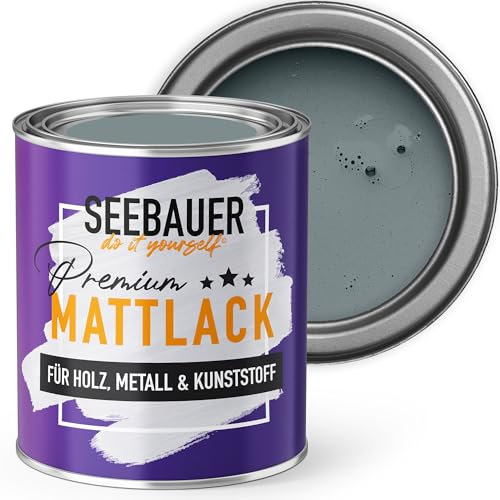 SEEBAUER diy Mattlack Grau 375ml für Innen & Außen (No. 212 Mountain Slate) Möbelfarbe ohne Schleifen - Hybrid-Lack für Holz, Metall, Kunststoff - Holzlack, Möbellack hohe Deckkraft