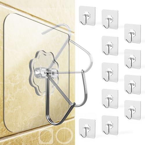 Menz Haken selbstklebend, 12 Stück transparent Klebehaken extra stark, Klebehaken outdoor wetterfest, Wandhaken selbstklebend, Klebehaken Decke & Wand drehbar, Mehrzweck für Küche, Bad, Deko