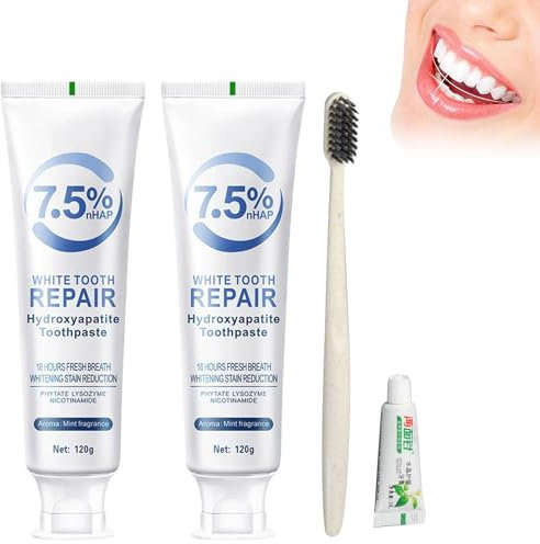 Hydroxyapatit Zahnpasta Für Zahnschmelzschutz & Zahnstärkung, Fluoridfrei, Sanfte Minze, Frischer Atem, Tägliche Anwendung Für Mundgesundheit, Inklusive Zahnbürste, 2er Pack Teeth Toothpaste