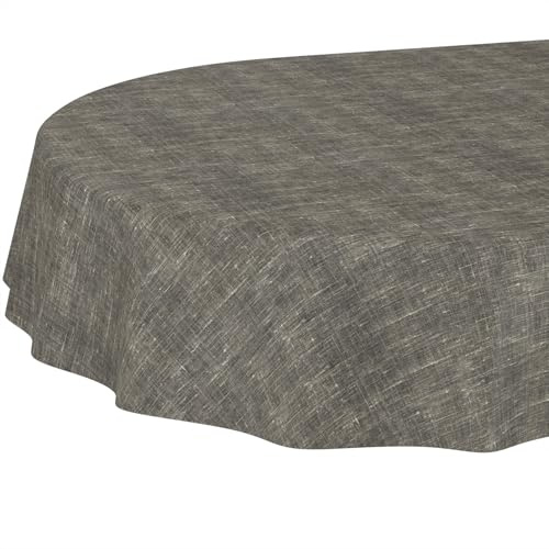 Tischdecke abwaschbar Tischtuch Tafeldecke Tischwäsche Leinen Baumwolle Leinenoptik Wasserdicht Pflegeleicht Fleckenschutz Oval 180x140cm Anthrazit