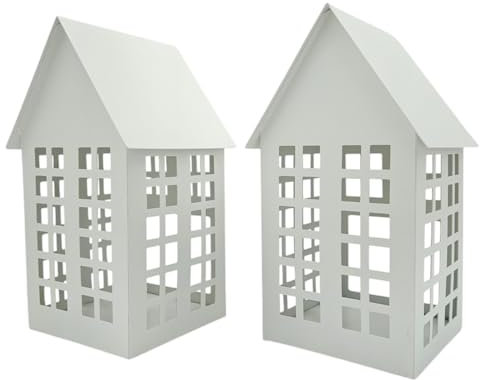 Windlicht Metall Haus weiß 2er Set Teelichthalter Deko Laternenhaus 21 cm Kerzenhaus Teelichthaus Lichterhaus