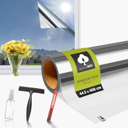 aboveBED Vinilos para Cristales 44.5x400cm, Vinilo Espejo para Ventanas, Vinilo Adhesivo Cristal, Lámina Solar Ventana, Vinilos Ventana Privacidad, Ideal para Oficina y Salón