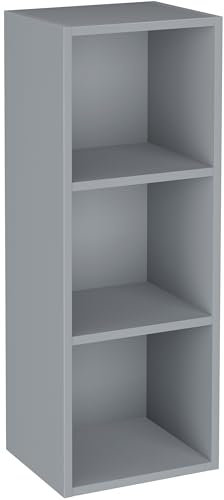 Blisswood Wooden Bookcase, 3 tier Bookshelf Storage Shelves, Cube Storage unit, Narrow shelving unit for Home, living room display shelves, bedroom and office furniture (Grey)