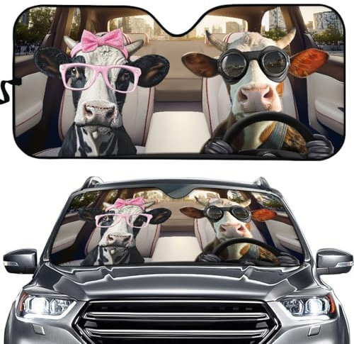 Hixingo Auto Frontscheibe, 3D Tier Motiv Sonnenschutz für Windschutzscheibe, UV-Schutz Frontscheibenabdeckung, Faltbares Design Auto Sonnenschutz, für meisten Autos (Ochse)