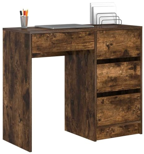 vidaXL Schreibtisch Geräucherte Eiche Holzwerkstoff 90 x 37,5 x 75 cm | Moderner Look in geräucherter Eichenoptik, Kommt mit drei geräumigen Schubladen für deine Sachen,