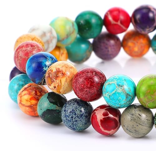 45-47 Stück Naturstein Perlen 8 mm Lila Blaue Jaspis Edelstein Perlen | Natürliche Perler Beads Bunte Runde Steinperlen für die Schmuckherstellung Beads for Jewellery Making