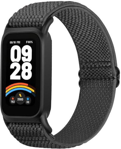 SHIJZWD Elastisches Armband Kompatibel Mit Xiaomi Smart Band 9 Active/Redmi Smart Band 3, Nylon Dehnbares Uhrenarmband für Xiaomi Mi Band 9 Active/Redmi Smart Band 3 Damen Und Herren
