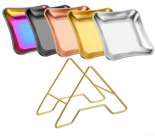 Whychstore Juego de 5 platos de acero inoxidable con soporte para aperitivos y aperitivos