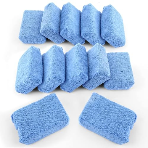 LOLYSIC 12 Stück Mikrofaser Auto Handpolierschwamm, Polierschwamm Auto Microfasertuch Autopflege Trockentuch, Wax Applikator Pad Polierpad, Microfaser Schwamm für Politur, Flüssigwachs, Detailing