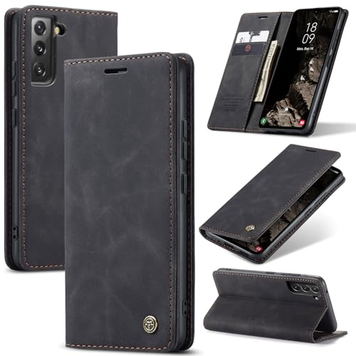 Samokor Handyhülle für Samsung Galaxy S22 5G Magnet Leder Klapphülle | Premium Leder,Klappbar,Flip Case,Schutzhülle,Tasche,Kartenfach,Standfunktion,Stoßfest,Hülle für Samsung Galaxy S22,Schwarz