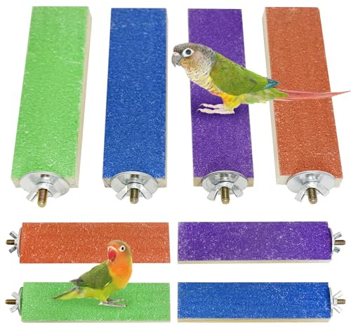 Hamiledy Colorful Bird Perches Wooden Paw Grinding Board Parakeets Stand Platform Bird Chewing Toys Cage Accessories for Budgies Cockatiels Conure Lovebirds Parrots Hamsters(8 Pcs)