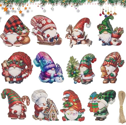 36 Stück Weihnachtsanhänger Wichtel Set, Weihnachtsbaumschmuck, Holz Weihnachtswichtel Anhänger, Christbaumschmuck Holz, Weihnachtswichtel zum Hängen, Christbaumanhänger, Weihnachtsdeko Baumschmuck(B)