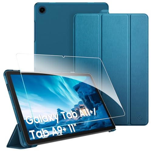 Fintie Funda y Protector de Pantalla para Samsung Galaxy Tab A11+ / A9+ 11 | Modelo 2023 (SM-X210/X216/X218) - Funda Ultrafina con Cubierta Trasera Translúcida, Azul Pavo Real