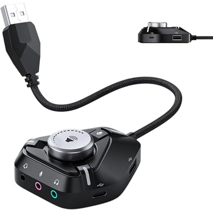 USB-Audio-Adapter Type-C Externe Soundkarte | 3,5-mm-Computer-Soundkarte Für Kopfhörer Mikrofon & Lautsprecher mit Lautstärkeregler Podcast Aufnahme