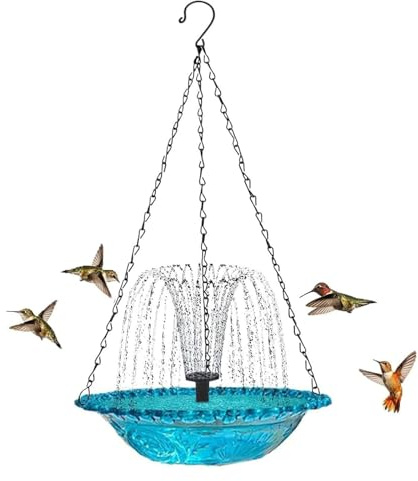 Solar Cascade Hanging Bird Bath, Solar Bird Bath Fountain, Solar Fountain for Bird Bath, with Solar Powered Water Pump, Decorative Garden Water Feature for Patio, Porch, Outdoor (single layer-blue)