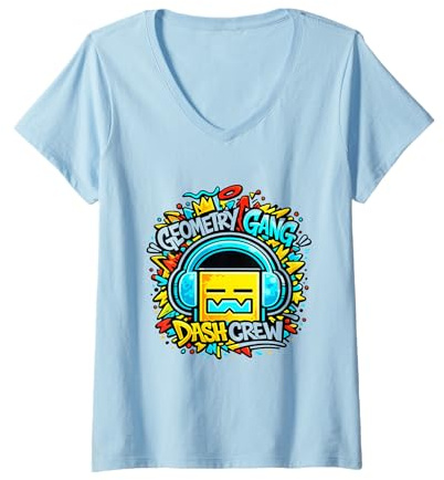 Damen Lustiger Geometry Gangs Dash Crew Witz für Kinder Streetwear T-Shirt mit V-Ausschnitt