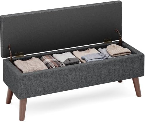 Blishom Banquette Coffre, Banc Bout de Lit en Lin, Gris