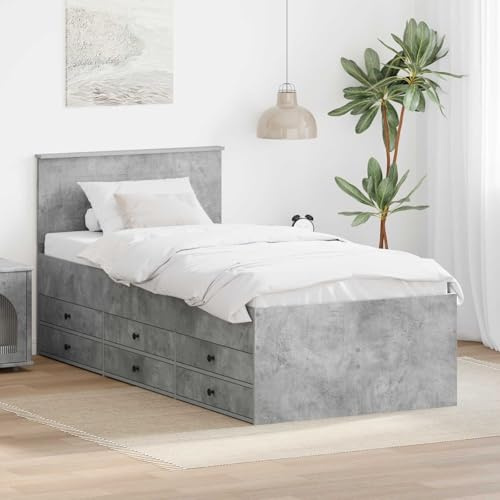 Teenpull Tagesbett Beton Grau und Schwarz aus Holzwerkstoff 70 x 190 cm mit Stauraum und verstellbarem Fußteil, modernes Schlafsofa für Wohnzimmer und Schlafzimmer