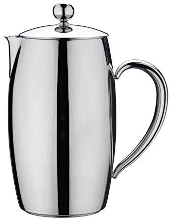 Café Stal Bellux Thermal Wall Collection Premium 3-Cup (350ml) Cafetière, Hollow Handles, Drip-Free Spout, 18/10 Stainless Steel, Mirror Polished Finish, Silver