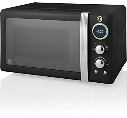 Swan Retro Digital Microwave Black, 20 L, 800 W, 6 Power Levels Including Defrost Setting, SM22030BN