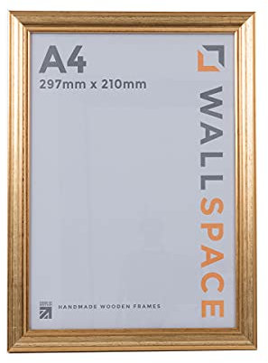 Wall Space A4 Gold Frame | Gold A4 Photo Frame 297 x 210 | Gold A4 Picture Frames | Gold A4 Certificate Frame made from SOLID WOOD with REAL GLASS | A4 Gold Photo Frame | A4 Gold Certificate Frame