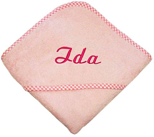 my-mosaik Baby Kapuzenbadetuch 100% Baumwolle 80x80 cm rosa Personalisiert mit Namen/Personalisiert