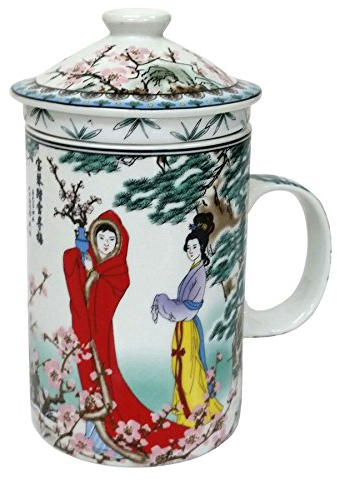 Porcelain Chinese Tea Mug with Infuser and Lid - Bao Qin Pattern