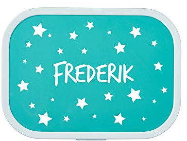 4youDesign Türkise Brotdose -STERNE- mit Namen für Kinder – 6 Farben - inkl. Lunchbox-Einsatz & Gabel – Geschenk zur Einschulung, Weihnachten (Sterne Türkis)