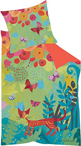 Rosina Wachtmeister Wendebettwäsche Un Giro in Giro Mako-Satin grün-apricot-Petrol Größe 155x220 cm (80x80 cm)
