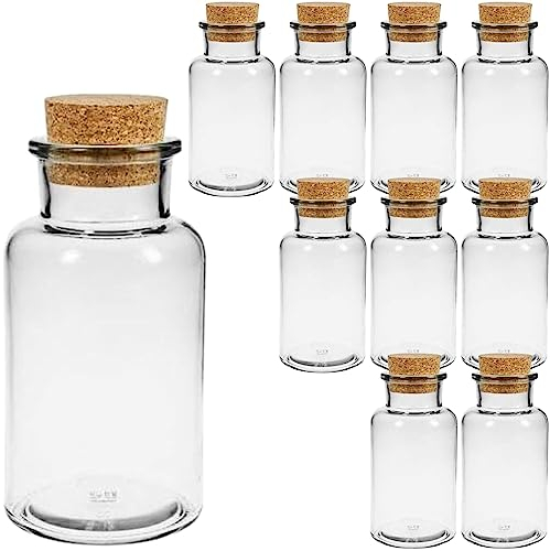 mikken 10 bottiglie di vetro da farmacia, 300 ml, con tappo in sughero, etichette incluse
