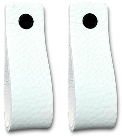 Brute Strength - Poignées en cuir pour meubles - Blanc - 2 pcs - 16,5 x 2,5 cm - Poignée de meuble, Poignée de porte pour cuisine, salle de bain, armoires, commode, bois