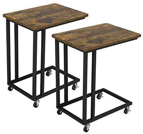 Yaheetech 2 x Mesa Auxiliar con Ruedas 50 x 35 x 60 cm para Salón Sofá Cama Dormitorio de Café Estilo Vintaje Retro Mesita Lateral Ordenador de Madera