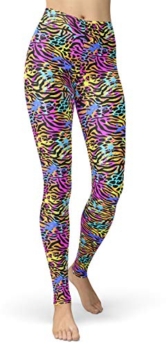 sissycos Damen Tier Muster Leggings, Leoporden Bunte Leggins Sexy, Oil Painting Sanft Hohe Taille Strumpfhose Lang(Neon Tier Mix Leopard Leggings Drucken,S-L