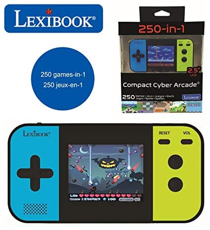 Lexibook, Consola de Juegos portátil Compact Cyber Arcade®, 250 Juegos, Videojuego para niños y Adolescentes, Pantalla LCD, a Pilas, Negro/Azul/Verde, JL2377