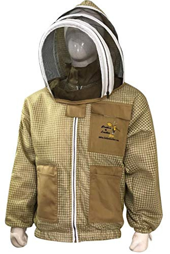 Clothes and Leather 3 Layer Beekeeping Ventilated Jacket Fully Protection Beekeepers Ultra Ventilated Bee Jacket with Fencing Veil Facezipper (Extra Large, Khaki)