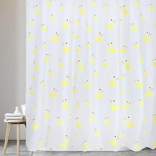 KAV Cortina de ducha de PEVA totalmente impermeable con tecnología de higiene y limpieza, 180 x 180 cm, diseño de pato para decoración del hogar y el baño del hotel (pato PEVA)