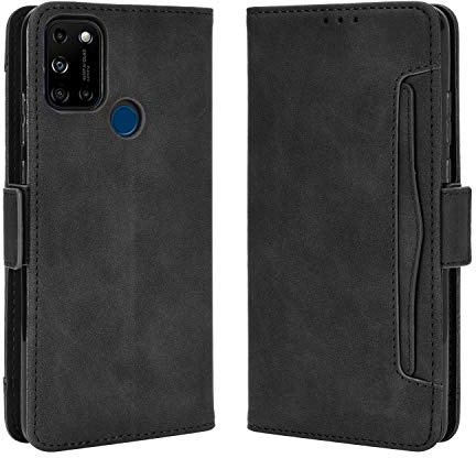 Lederhülle für Wiko View 5/Wiko 5 Plus Hülle, Flip Case Schutzhülle Handy mit Kartenfach Stand und Magnet Funktion als Brieftasche, Tasche Cover Etui Handyhülle für Wiko View 5/Wiko 5 Plus, Schwarz
