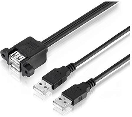 Aukson J41 USB 2.0 Verlängerungskabel – 2x USB Stecker auf 2x USB Buchse, Dual USB Verlängerungskabel für Auto, LKW, Boot & Motorrad, Panel Mount, 50 cm – Ideal für Dashboard und Außenmontage