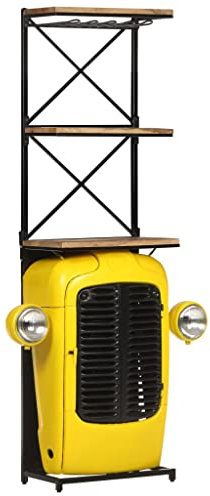 vidaXL Traktor-Weinschrank Barmöbel Traktor-Theke Bartheke Weinregal Traktor-Design Hausbar Barschrank Traktor-Bar Gelb 49x31x172 Raues Mangoholz