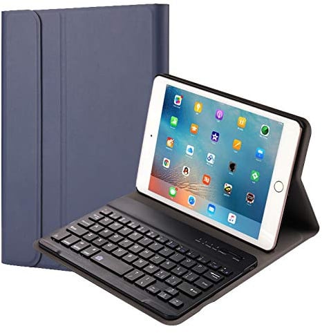 QYiD Custodia con Tastiera per iPad Mini 5/ Mini 4, Sottile Pelle PU Custodia Case con Magnetically Rimovibile Wireless Tastiera per iPad Mini 5 2019(5th Gen)/ iPad Mini 4 2015, Blu