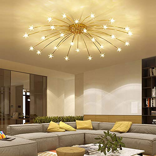 Lanekd Led avec Décor étoile Salon Plafonnier Star Design Chambre Lampes de Plafond La Chambre des Enfants Lustres Verre Abat-jour Pour Cuisine Restaurant Couloir D'or Lampes 28 Flamme Chaude Lumière