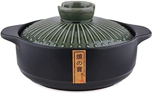 Lake Tian Olla de cerámica y arcilla, Donabe japonés, cerámica china, cacerola, olla de tierra, olla de cocina con tapa, olla de vapor pequeña, (verde 2 litros)